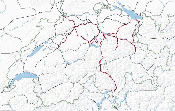 Das Liniennetz des EVU SOB erstreckt sich über weite Teile der Deutschschweiz und des Tessins.