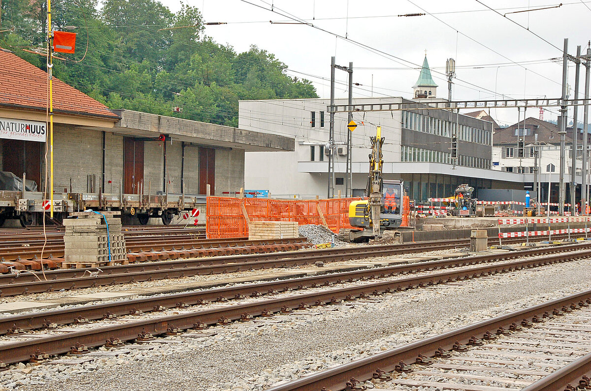 Bauarbeiten bei den Gleisen am Herisau Bahnhof